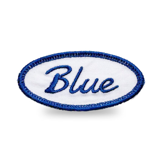 Blue oval-shaped patch