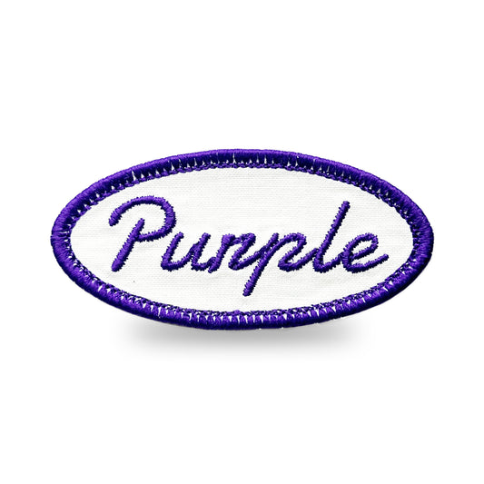 Customizable Embroidered Oval Patch with Purple Thread