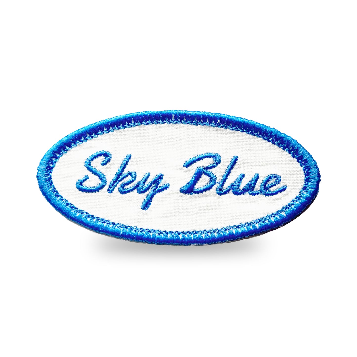 Customizable Embroidered Oval Patch with Sky Blue Thread