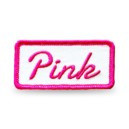 Customizable Embroidered Rectangular Patch with Pink Thread