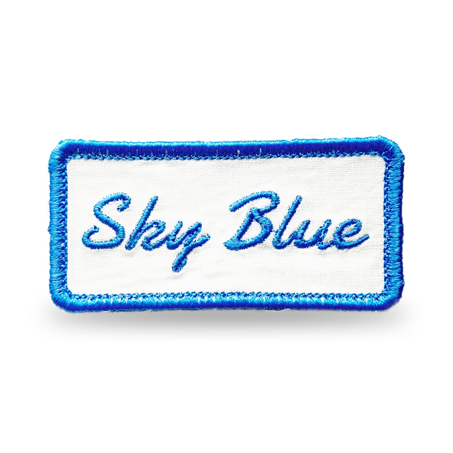 Customizable Embroidered Rectangular Patch with Sky Blue Thread